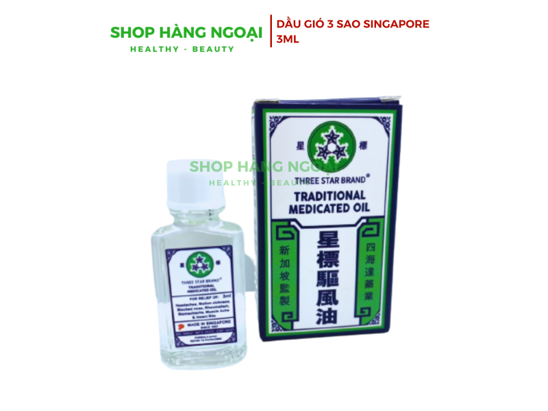 Dầu gió Ba Sao 3ml Singapore - Three Star Brand Traditional Medicated Oil