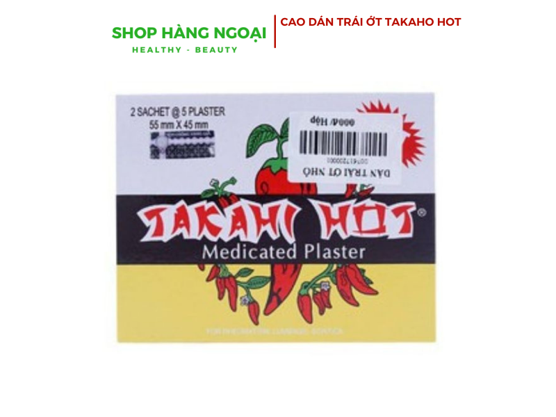 Cao dán Trái ớt Takahi Hot -Medicated Plaster - Hộp 2 gói 10 miếng